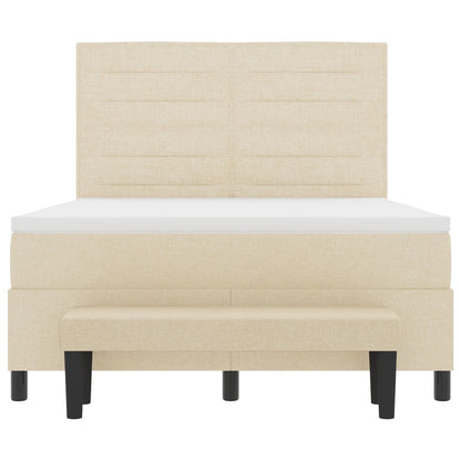 Boxspringbed Met Matras En Bank In Kleur Van Stof Crème 160 x 200 cm Lijnen ontwerp