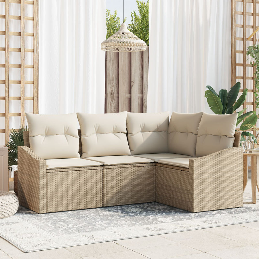 4 Delige Tuin Sofa Set Met Kussens Beige Poly Rattan