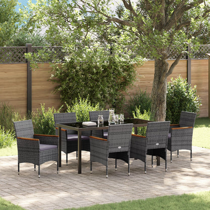 7-Delige Tuin Eetset Grijs Poly Rattan