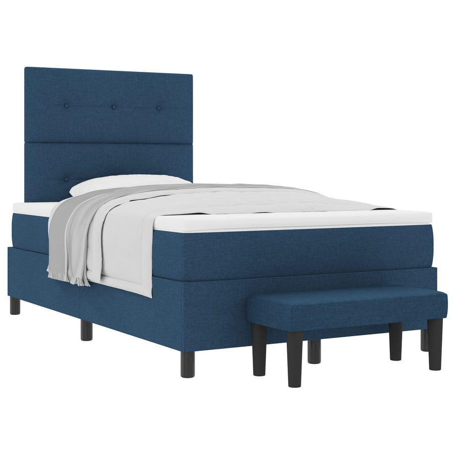 Boxspringbed Met Matras & Bank Stof Blauw 120 x 190 cm Knoop tufted