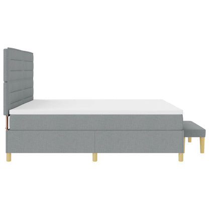 Boxspringbed Met Matras & Bank Stof Lichtgrijs 200 x 200 cm Lijnen ontwerp