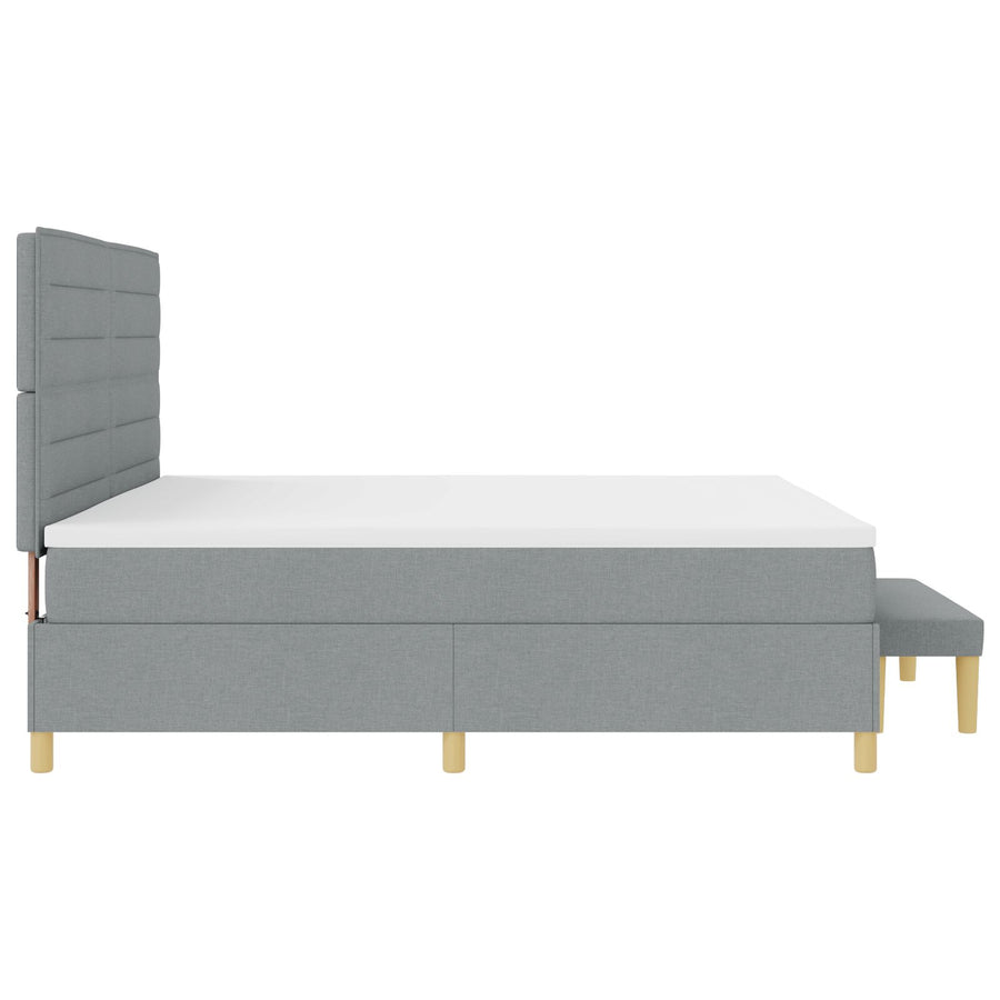 Boxspringbed Met Matras & Bank Stof Lichtgrijs 200 x 200 cm Lijnen ontwerp
