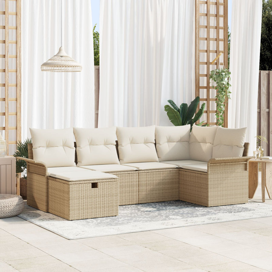 6-Delige Tuinstoelen Set Met Kussens Beige Poly Rattan