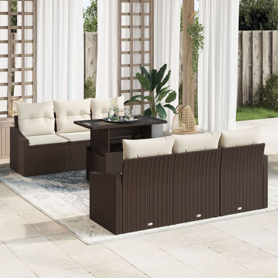Tuinbank Set 7-Delig Bruin Synthetisch Rattan Buitenmeubilair