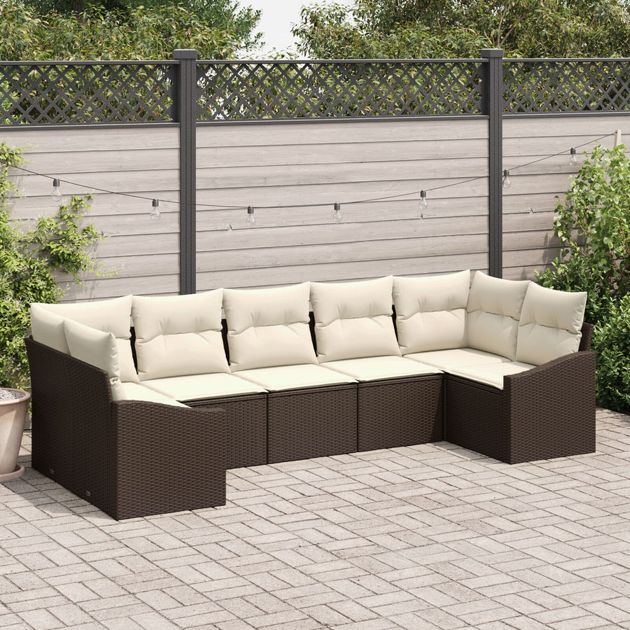 7-Delige Tuinbankset Met Kussens Bruin Poly Rattan
