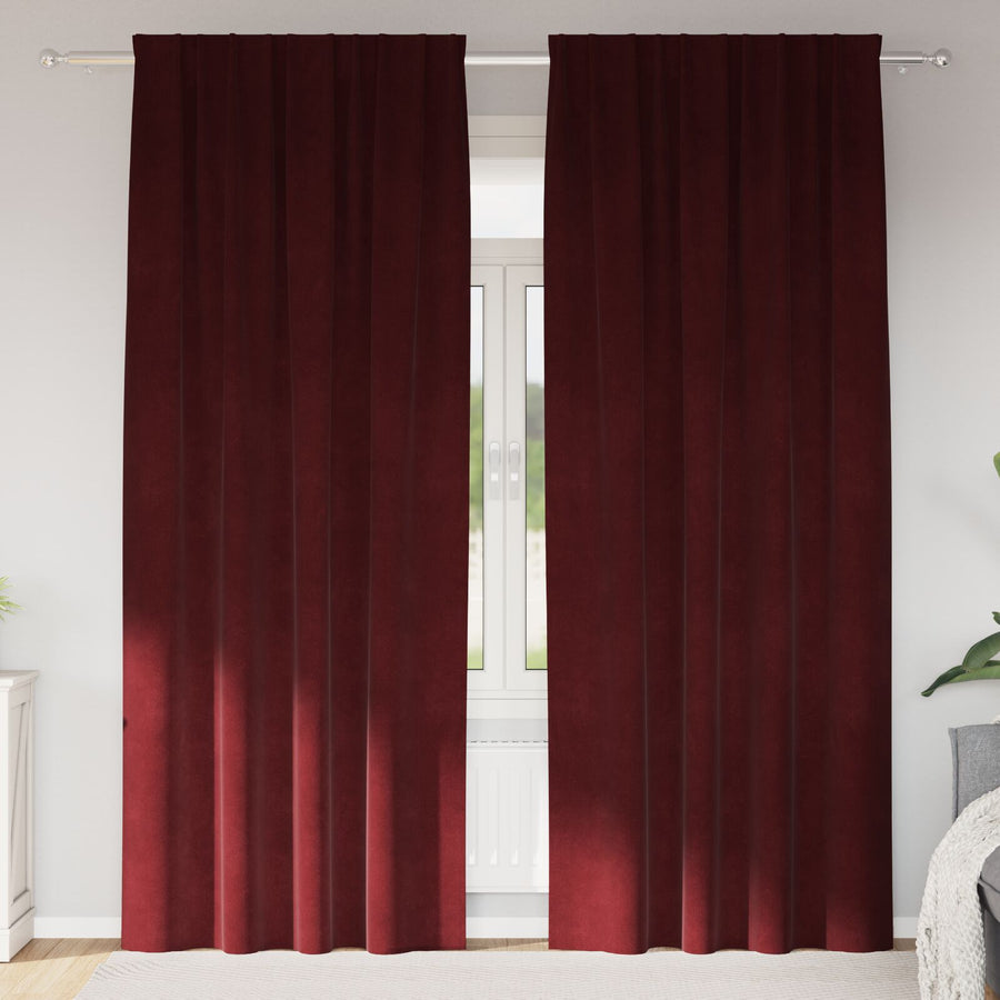Zwart-Out Gordijnen Met Bovenband 2 Pcs Fluweel Wijnrood 140 x 245 cm met genaaide tape