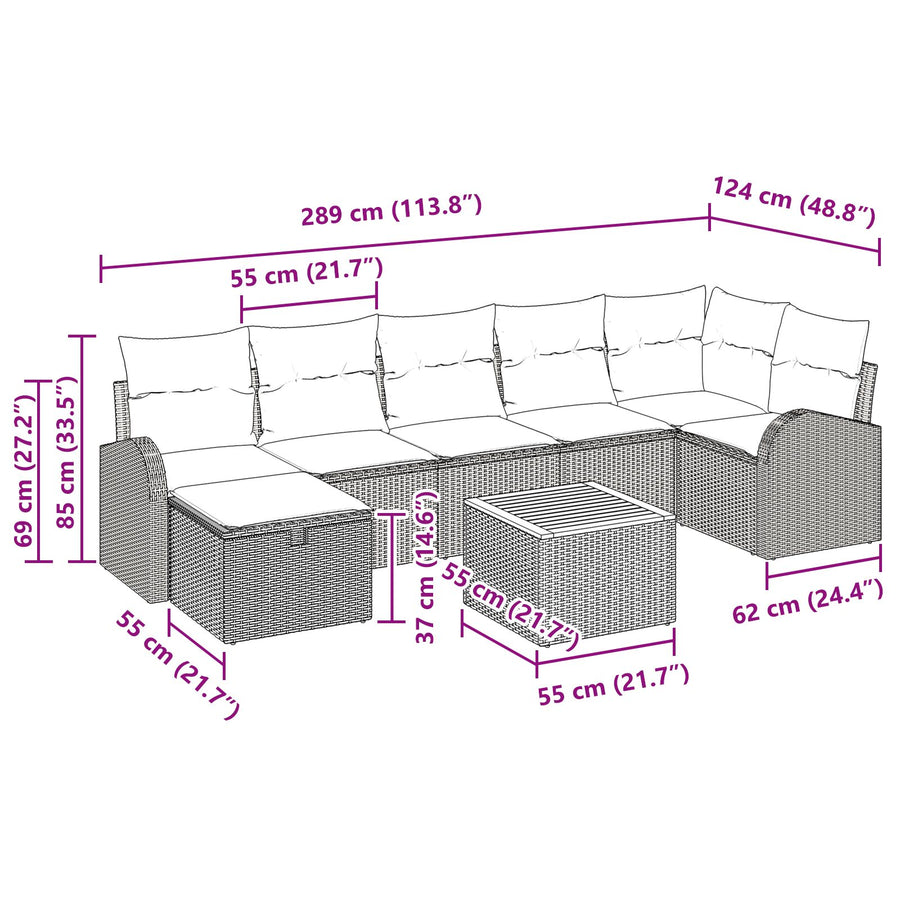 8-Delig Tuin Sofa Set Met Kussens Zwart Poly Rattan