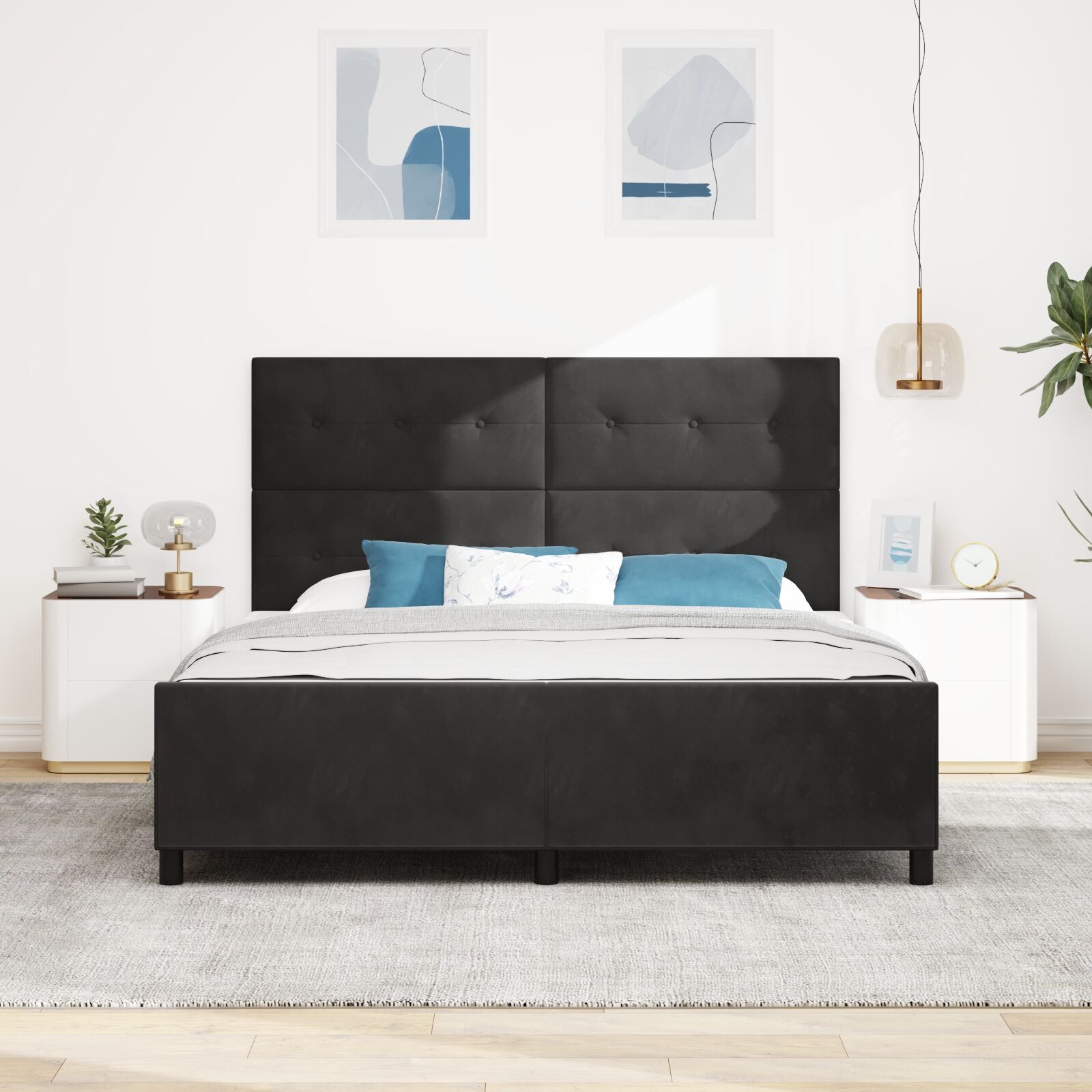 Zwarte Fluwelen Bedframe 180X200 Cm Crème