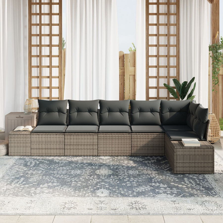 6-Delige Tuin Sofa Set Met Kussens Grijze Poly Rattan Grijs zonder tafel