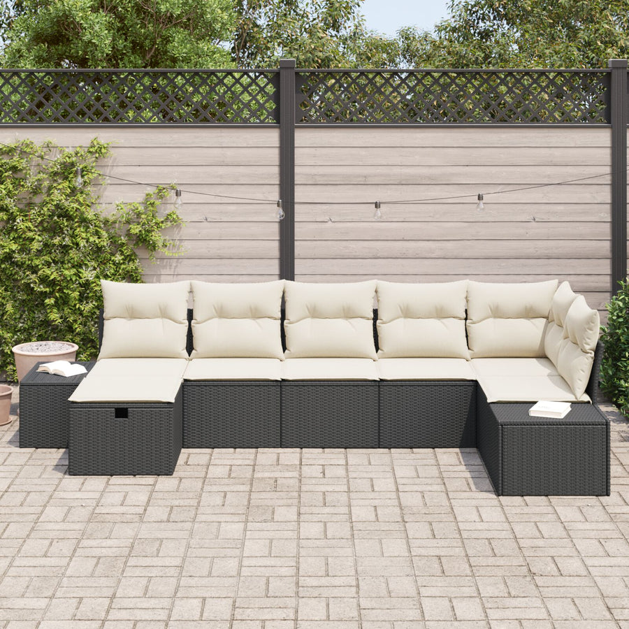7-Delige Tuin Sofa Set Met Kussens Zwart Poly Rattan Wit