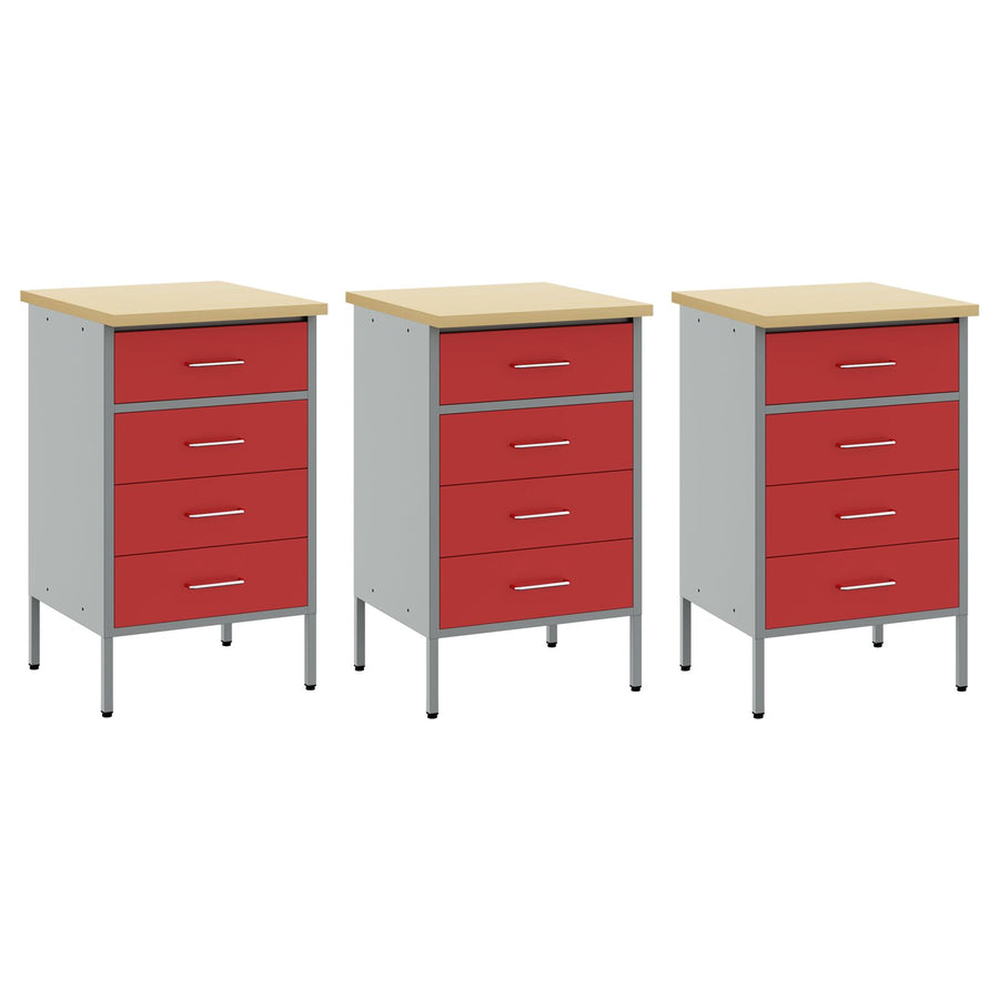 Werkcabinet 3-Delig En Grijs Van Geengineerd Hout En Staal 3x (85 cm) Rood 3x cabinet