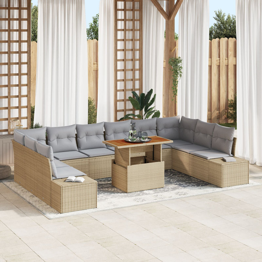 11-Delige Tuin Sofa Set Met Kussens Beige Poly Rattan