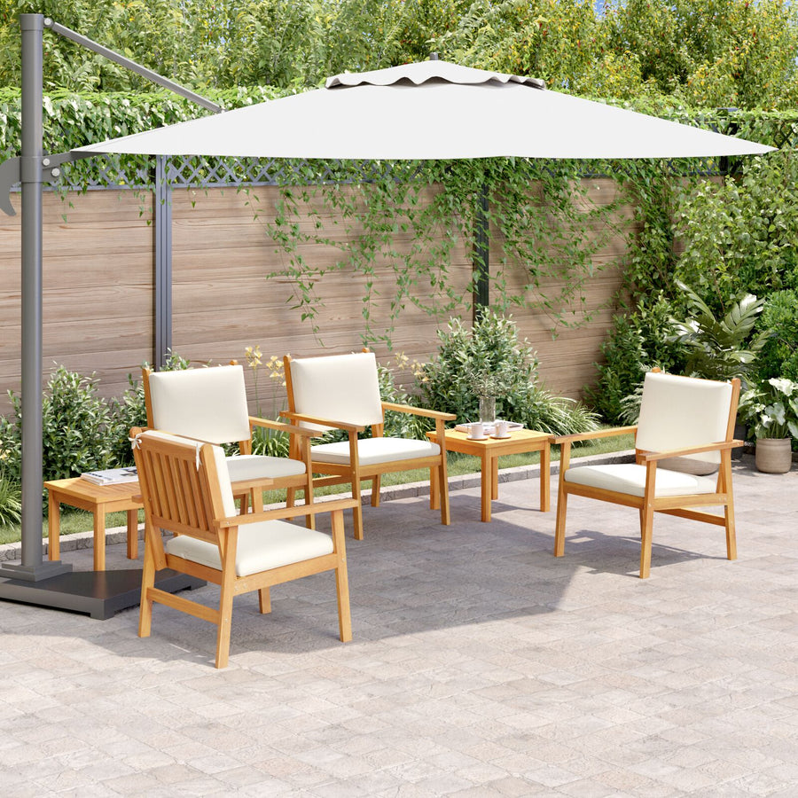 6-Delige Tuin Eetset Met Kussens Van Massief Acaciahout 2x tafel + 4x stoel Crème wit
