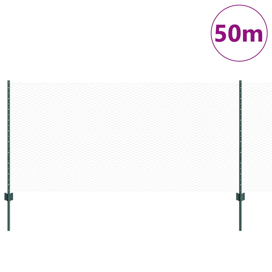 Hekpalen 11 Stuks U-Kanaal Groen 100 Cm Staal,  Hexagonaal Hek Groen 1X50 M Staal
