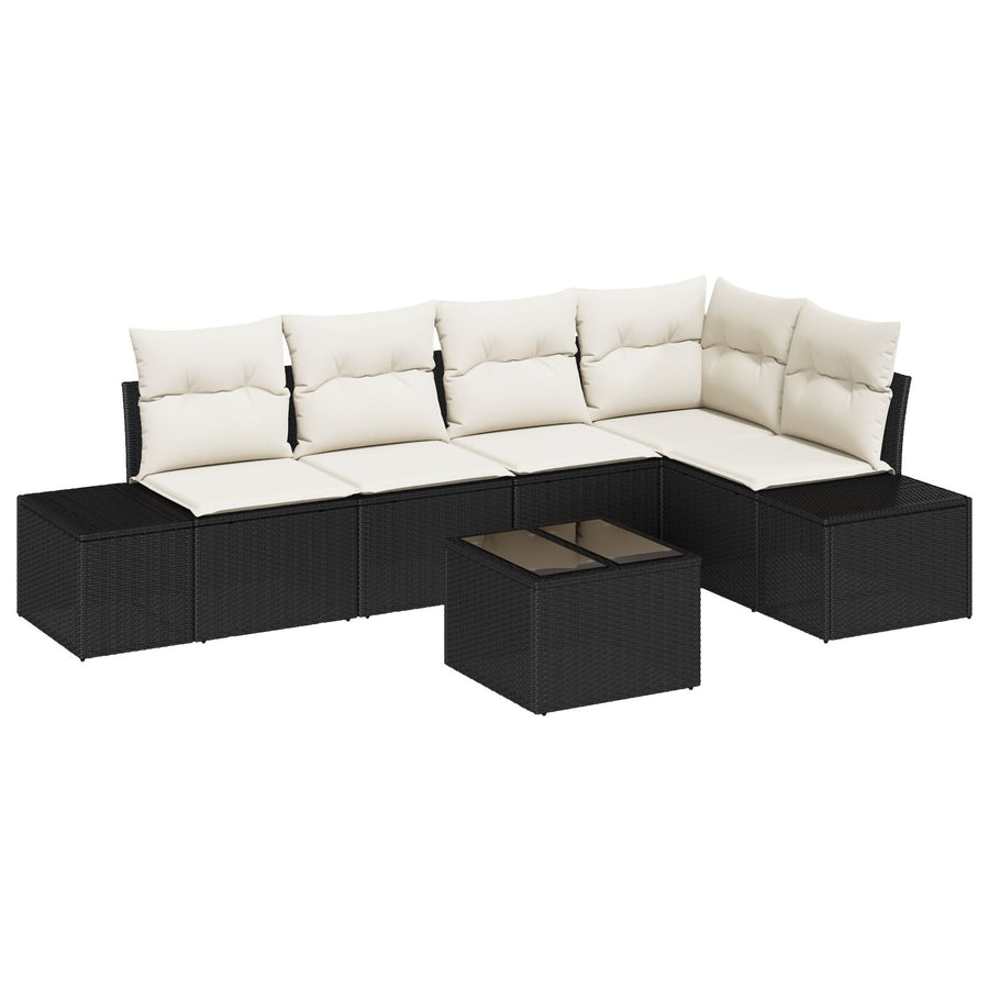 5-Delige Tuin Sofa Set Met Kussens Bruin Poly Rattan Zwart en wit met tafel