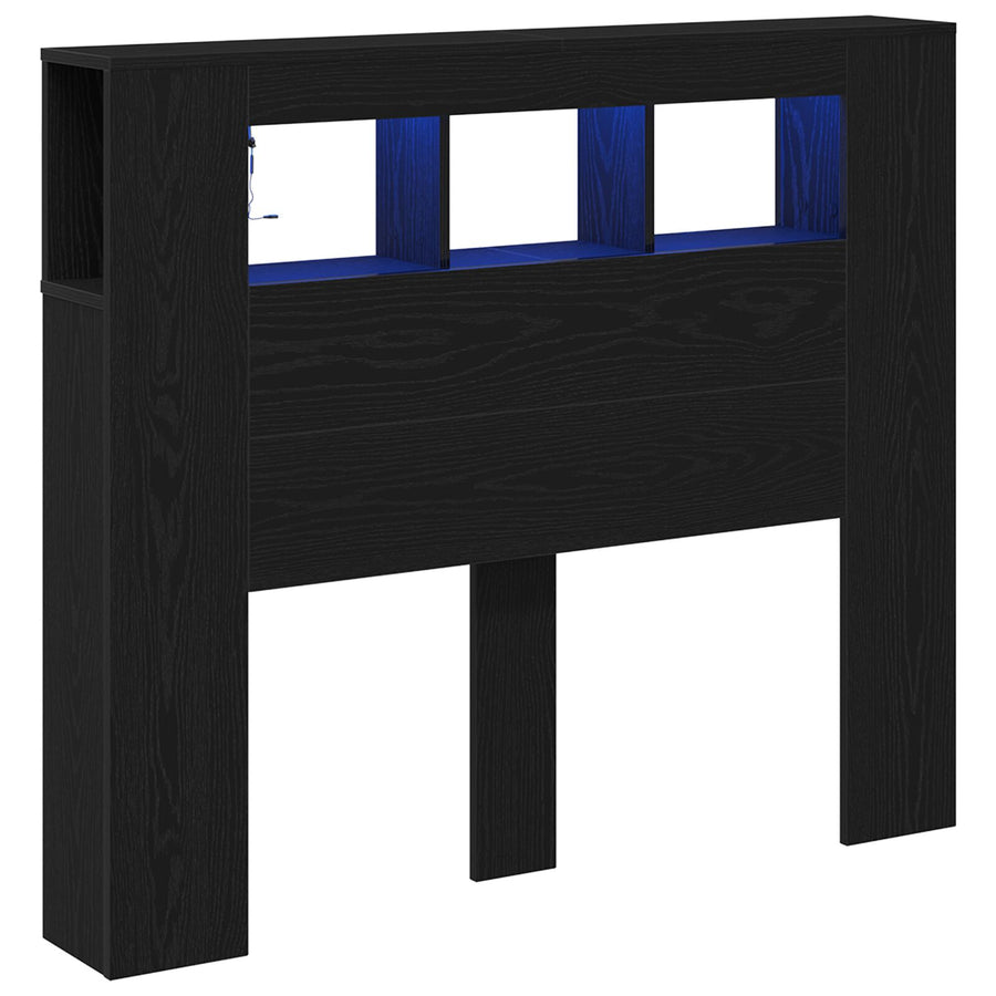 Opslag Hoofdeinde Met Led-Verlichting Zwart Eiken 120X18,5X103,5 Cm