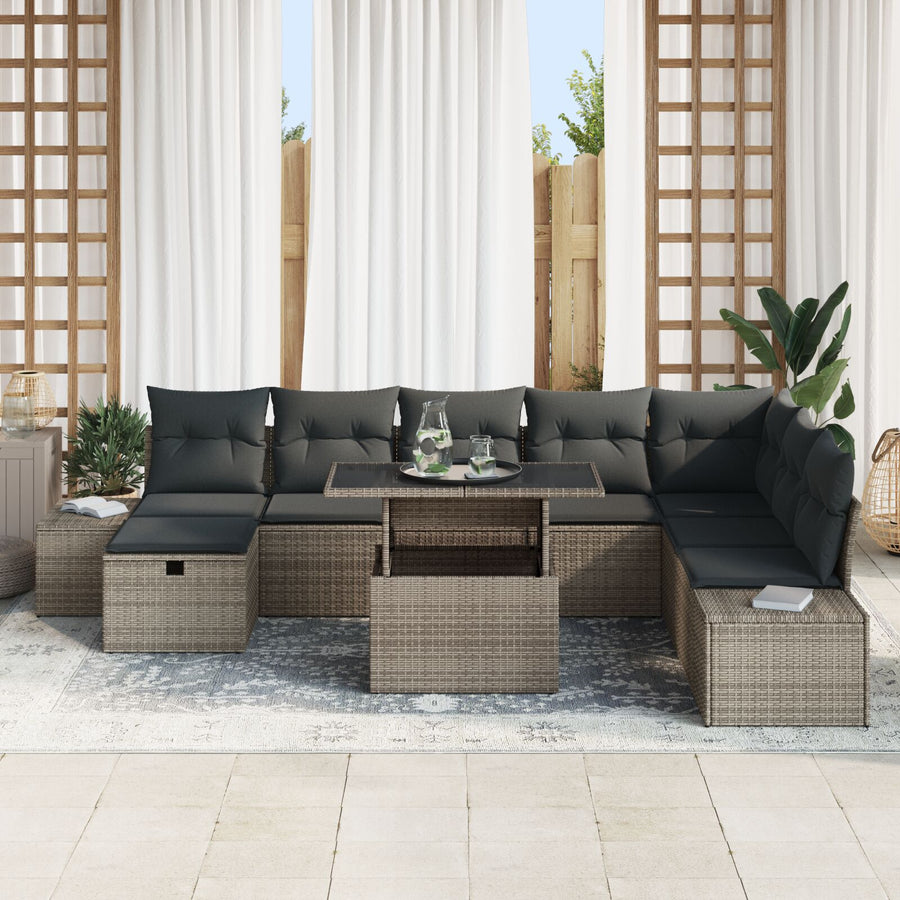 9-Delige Tuin Sofa Set Met Kussens Grijs Poly Rattan Wit