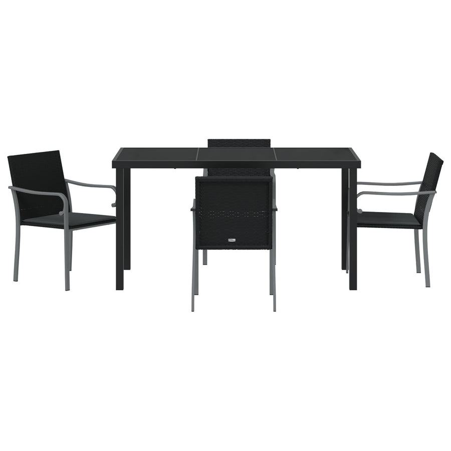 5-Delige Tuinset Met Kussens - Poly Rattan 4-Zits Zwart 140 cm
