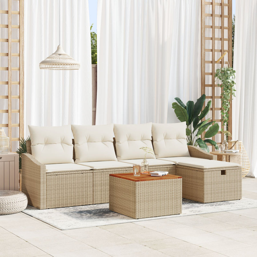 6-Delige Tuin Sofa Set Met Kussens Beige Poly Riet