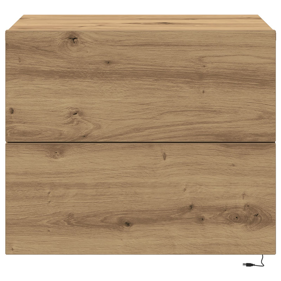 Bedside Cabinets Met Led Lichten Wandgemonteerd 2 Stuks Artisan Eiken Ambachtelijk eiken