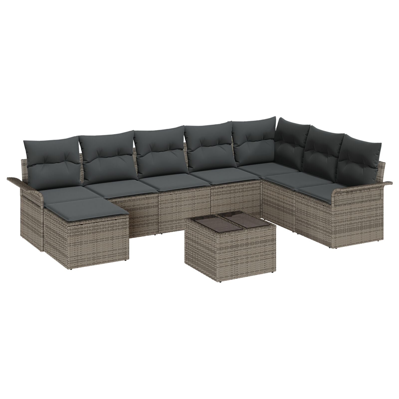 8-Delige Tuinsofa Set Met Kussens Grijze Poly Rattan