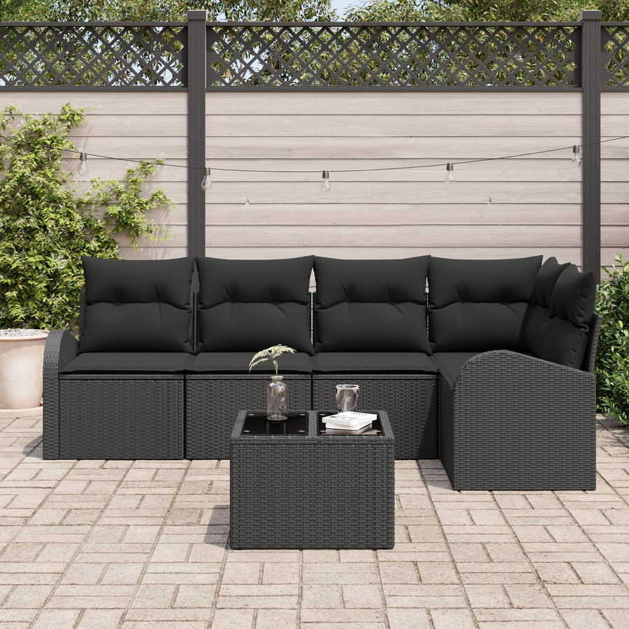 6-Delige Tuinbankset Met Kussens Poly Rattan Zwart met tafel