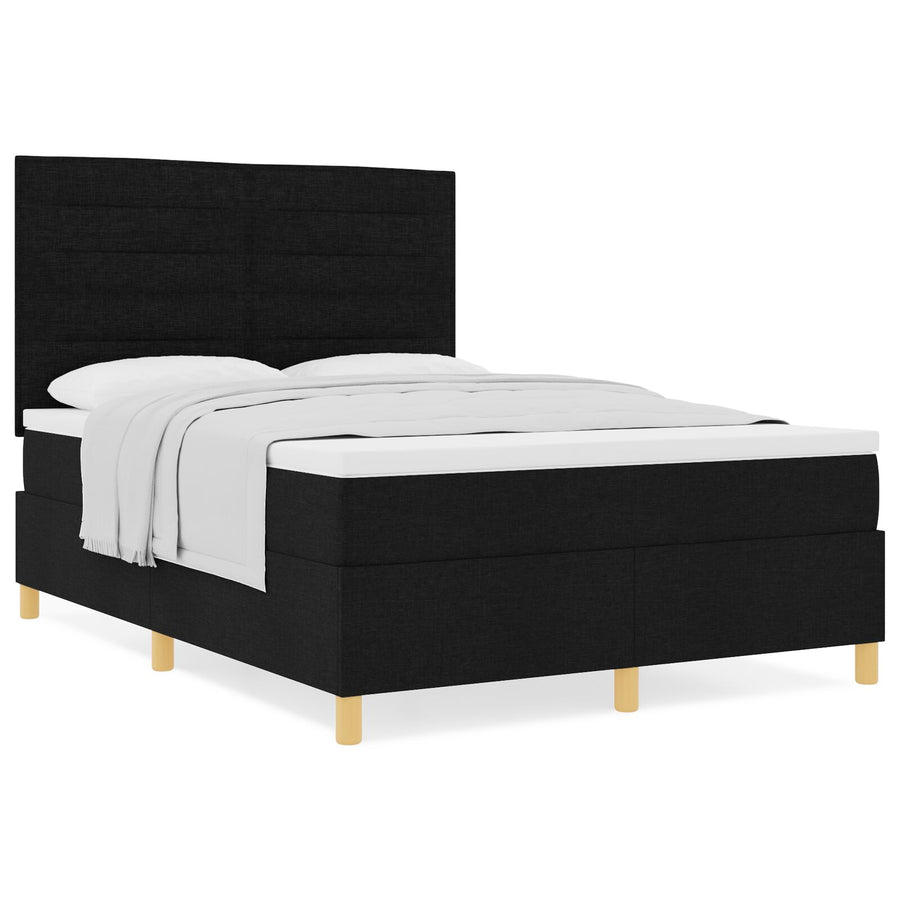 Boxspring Bed Met Matras Zwart 140X200 Cm Stof Blauw
