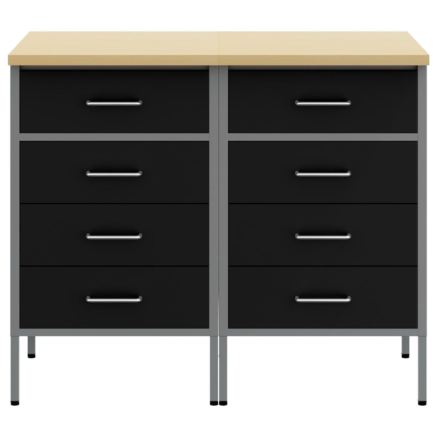 Werkbank Set Van 2 En Grijs Gengineerd Hout En Staal 2x (85 cm) Zwart 2x kast