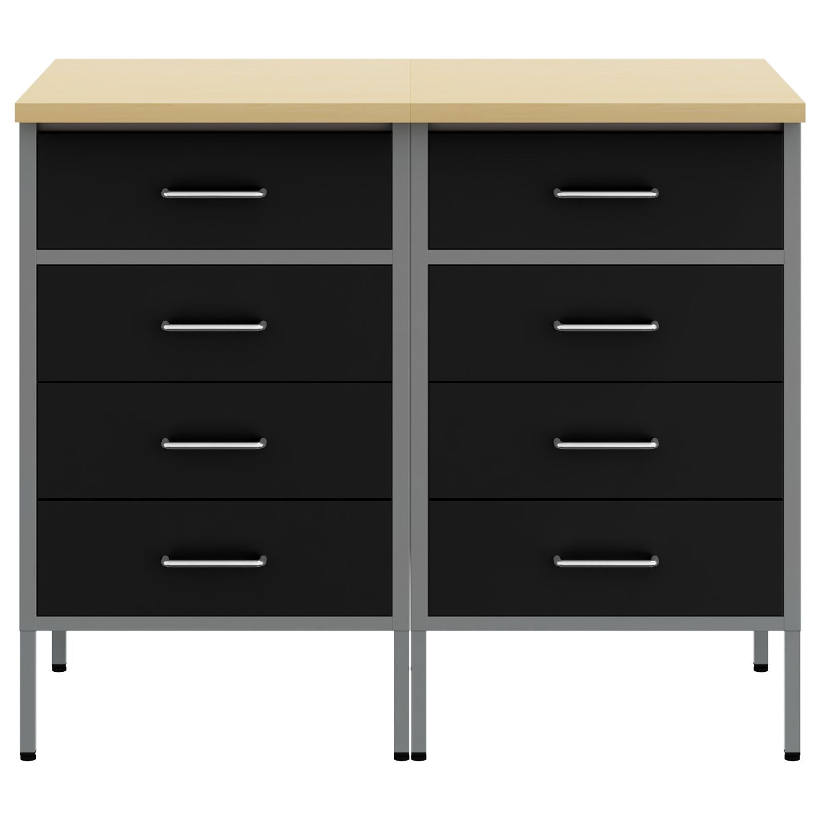 Werkbank Set Van 2 En Grijs Gengineerd Hout En Staal 2x (85 cm) Zwart 2x kast
