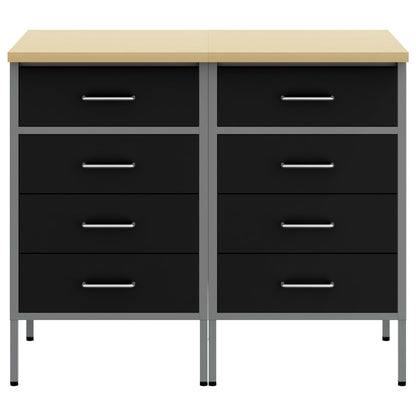 Werkbank Set Van 2 En Grijs Gengineerd Hout En Staal 2x (85 cm) Zwart 2x kast