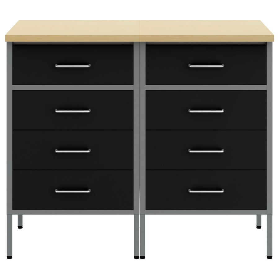 Werkbank Set Van 2 En Grijs Gengineerd Hout En Staal 2x (85 cm) Zwart 2x kast