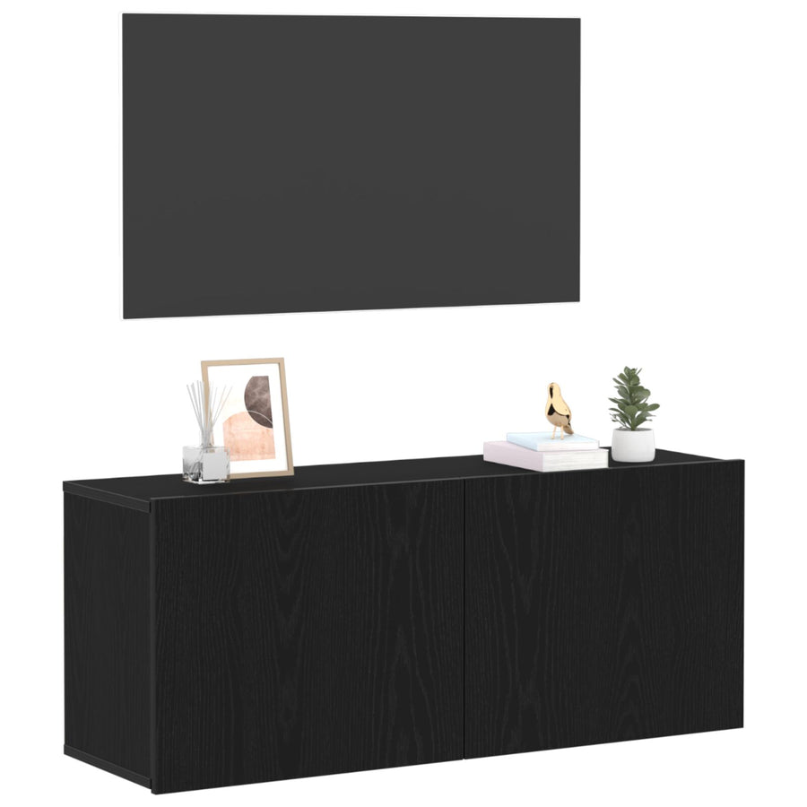 Tv Wandkast 100X30X41 Cm Gelaagd Hout 100 cm Zwart Eiken