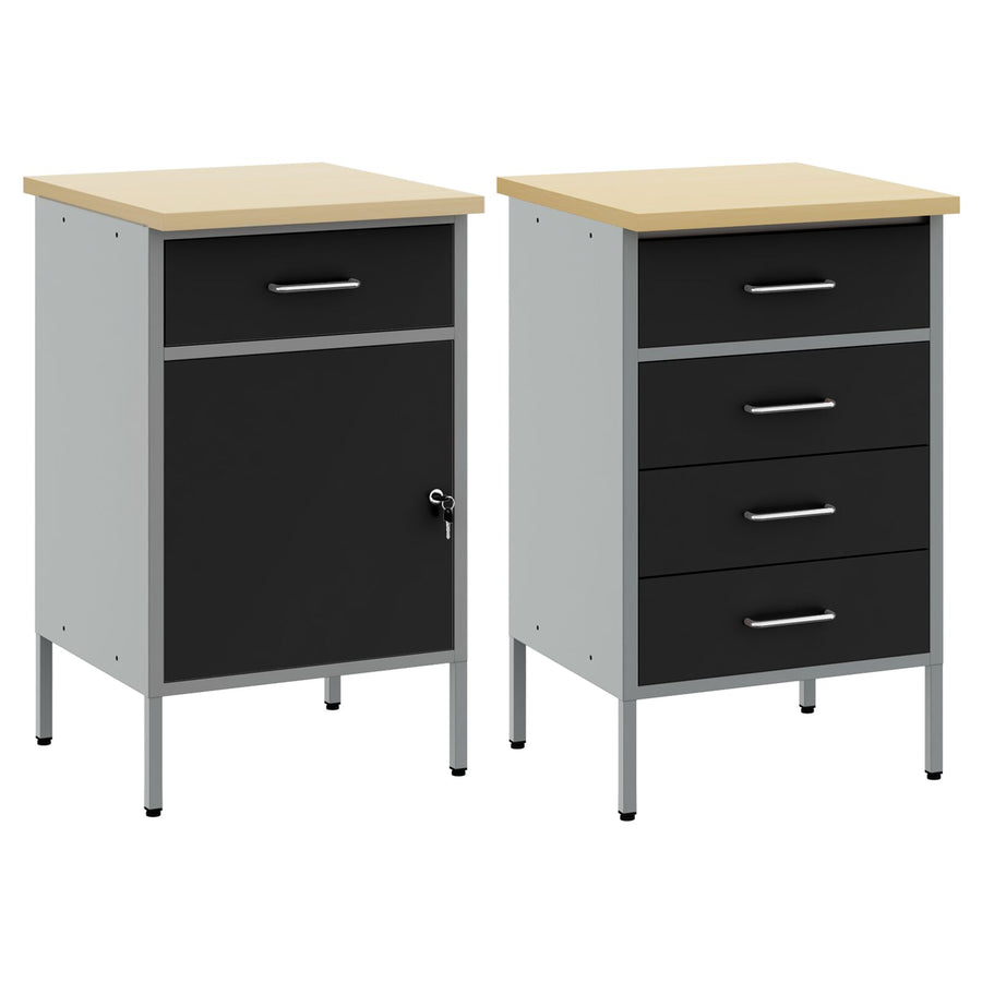 2-Delige Werkcabinet Set En Grijs Gelaagd Hout En Staal 2x (84/85 cm) Zwart 2x kast