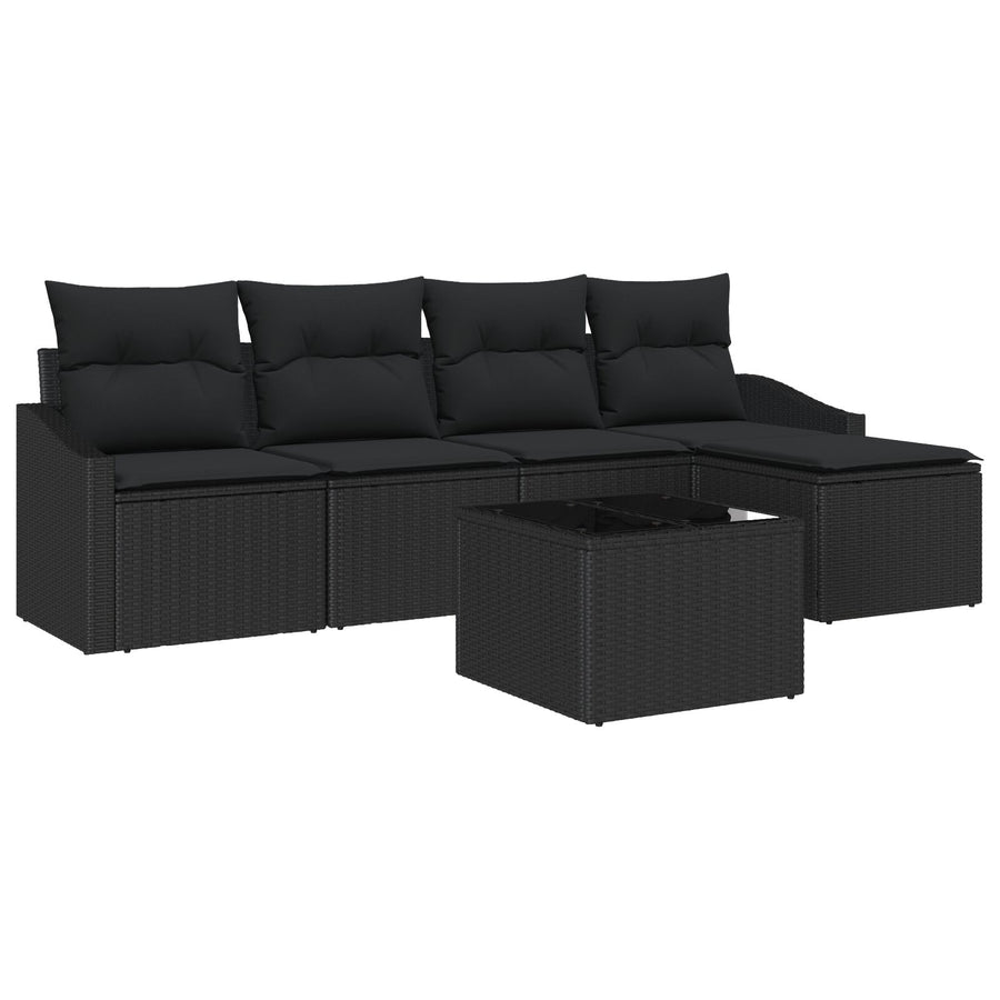Tuinbank Set Set Van 6 Zwart Rattan, Polyester, Staal Gegalvaniseerd Staal