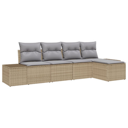 5-Delige Tuinbankstel Met Kussens Poly Rattan Beige en lichtgrijs zonder tafel