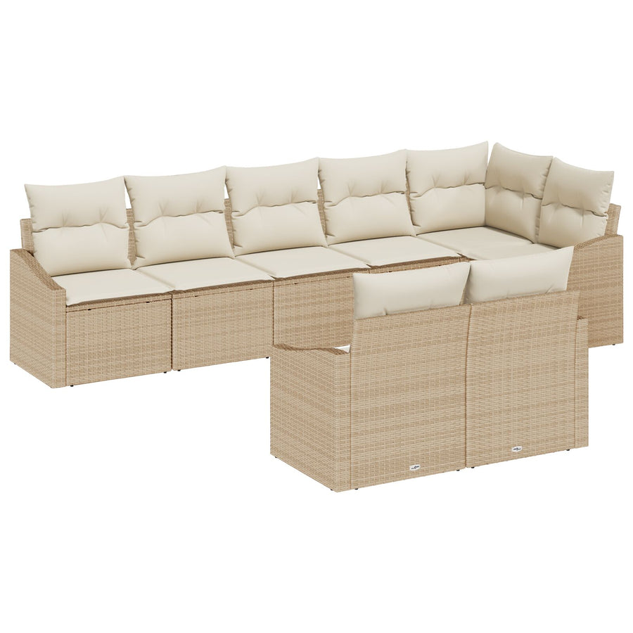 8 Delige Tuin Eetset Met Kussens Beige Poly Rattan