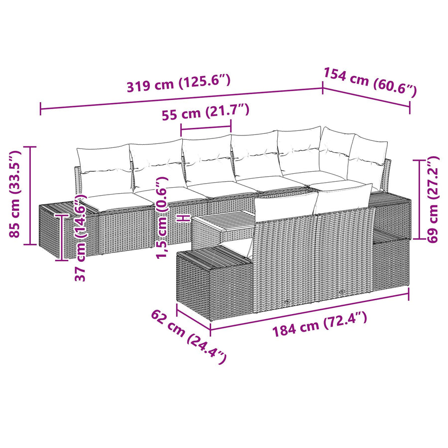 9-Delige Tuinbankset Met Kussens Zwart Poly Rattan Acacia