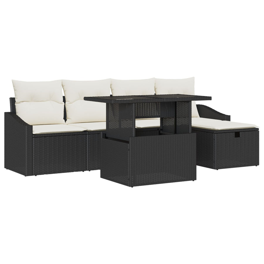 6-Delige Tuin Sofa Set Met Kussens Zwart Poly Rattan Wit