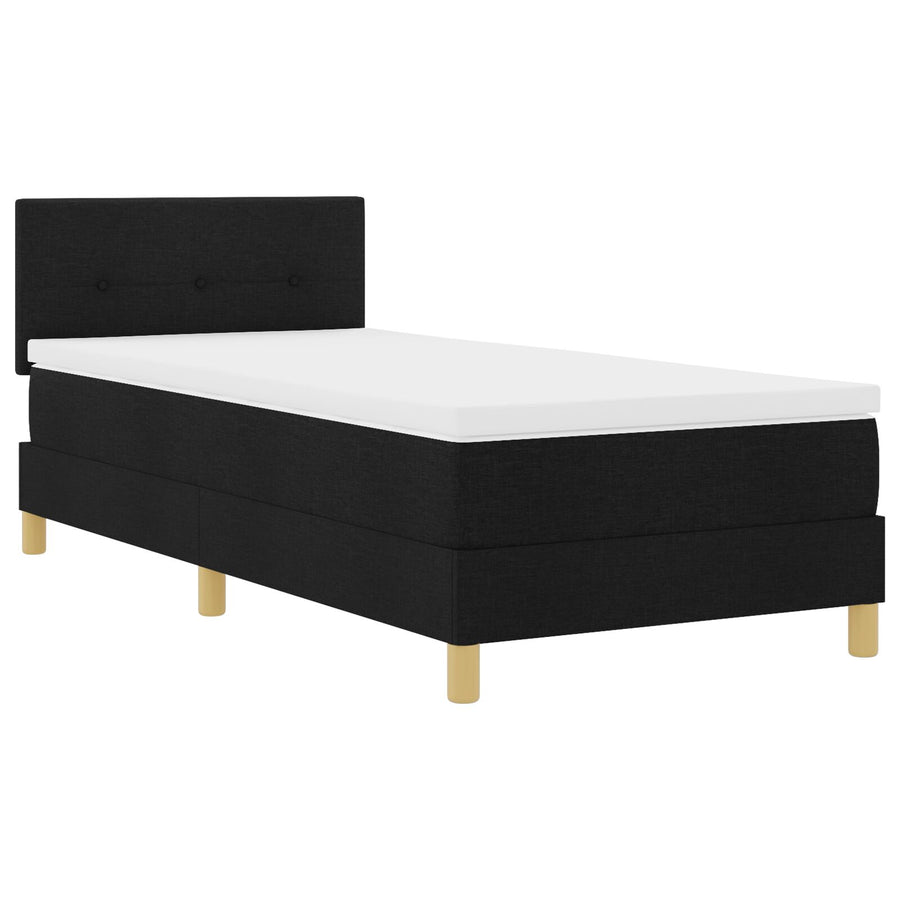 Boxspring Bed Met Matras Stof Zwart 90 x 200 cm Knopgenopte