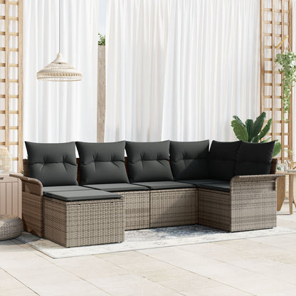 6-Delige Tuinbankset Met Kussens Grijs Poly Rattan