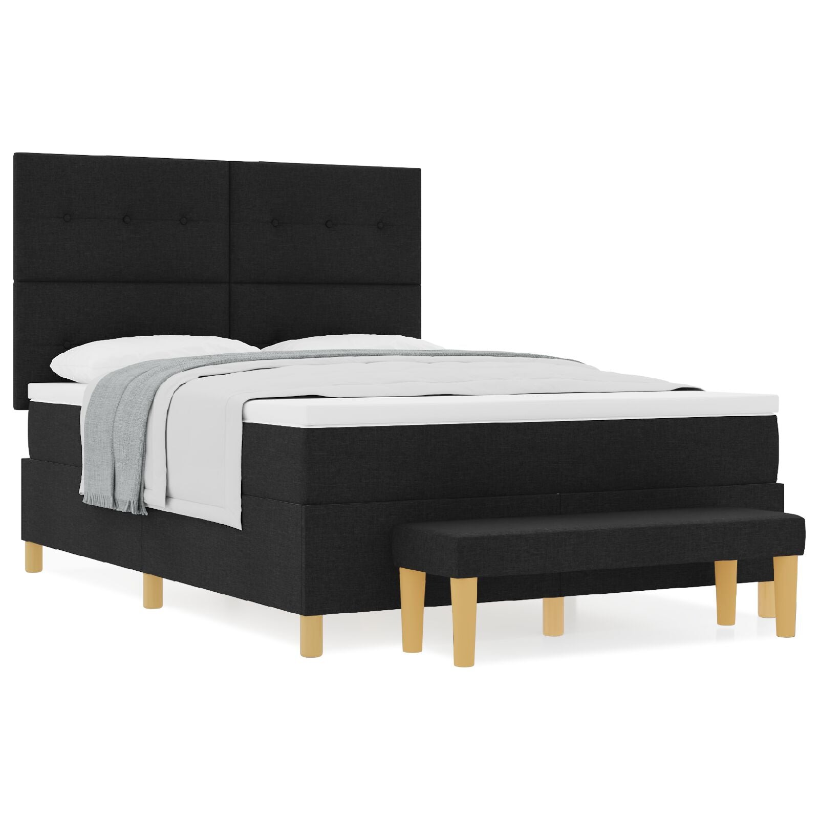 Boxspring Bed Met Matras & Bank Stof Zwart 140 x 200 cm Knop tufted