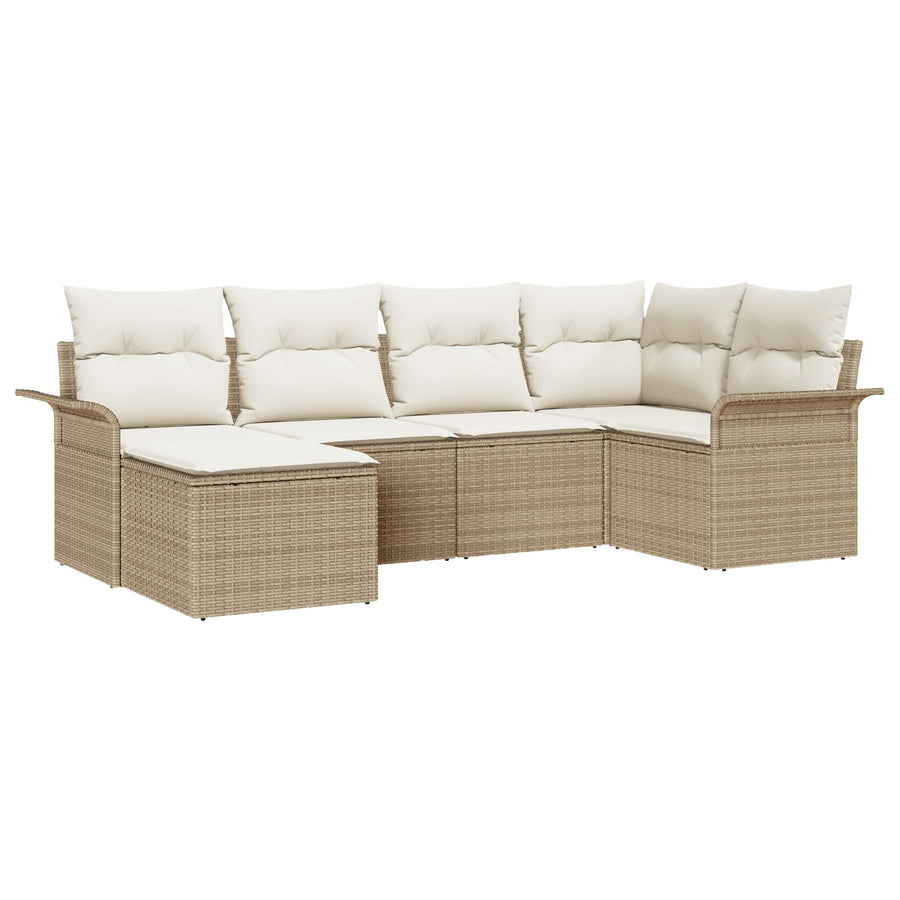 6-Delige Tuin Sofa Set Met Kussens Beige Poly Rattan