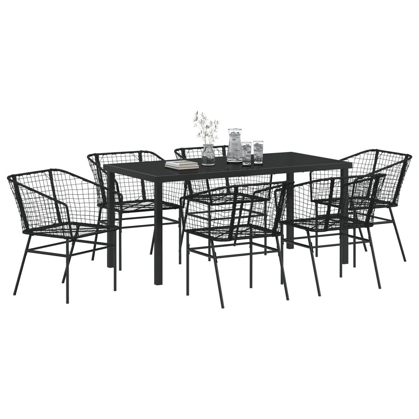 Set Van 4 Zwart Pe Rattan Middel Uv-Bestendig Tuinstoel
