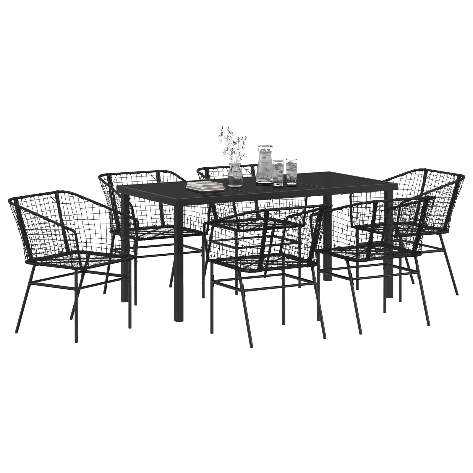 Set Van 4 Zwart Pe Rattan Middel Uv-Bestendig Tuinstoel