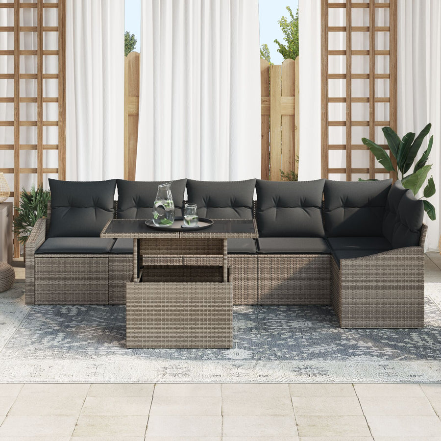 7-Delige Tuinsofa Set Met Kussens Grijs Poly Rattan