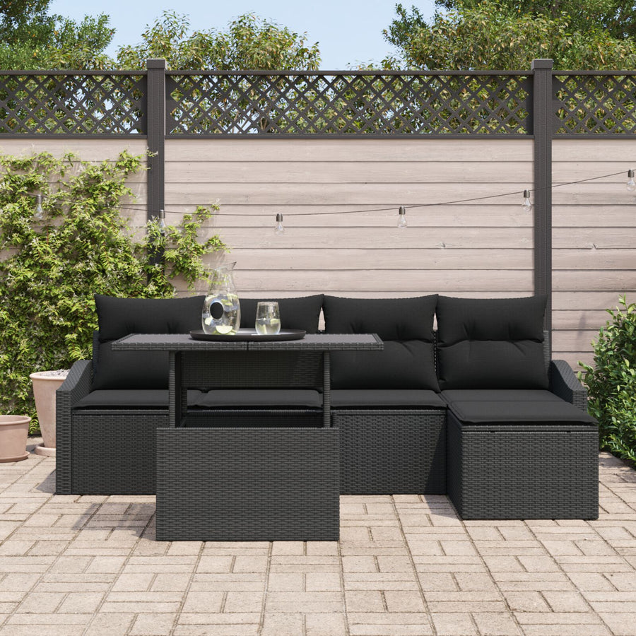 Tuin Sofa Set Set Van 6 Zwart Rattan En Polyester Buitenmeubilair