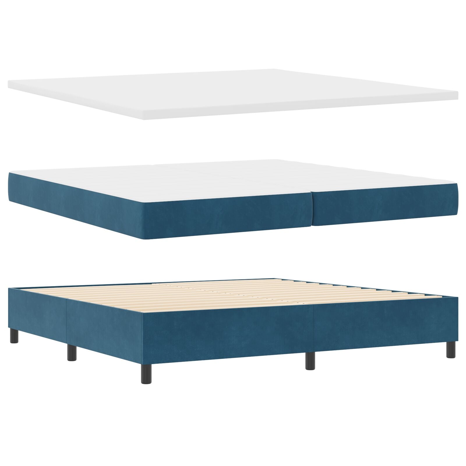 Boxspringbed Met Matras Donkerblauw 200X200 Cm Fluweel Blauw