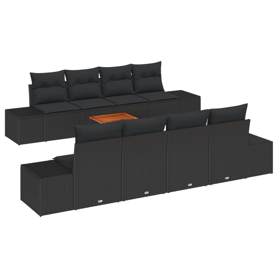 9-Delige Tuin Sofa Set Met Kussens Zwart Poly Rattan Acacia