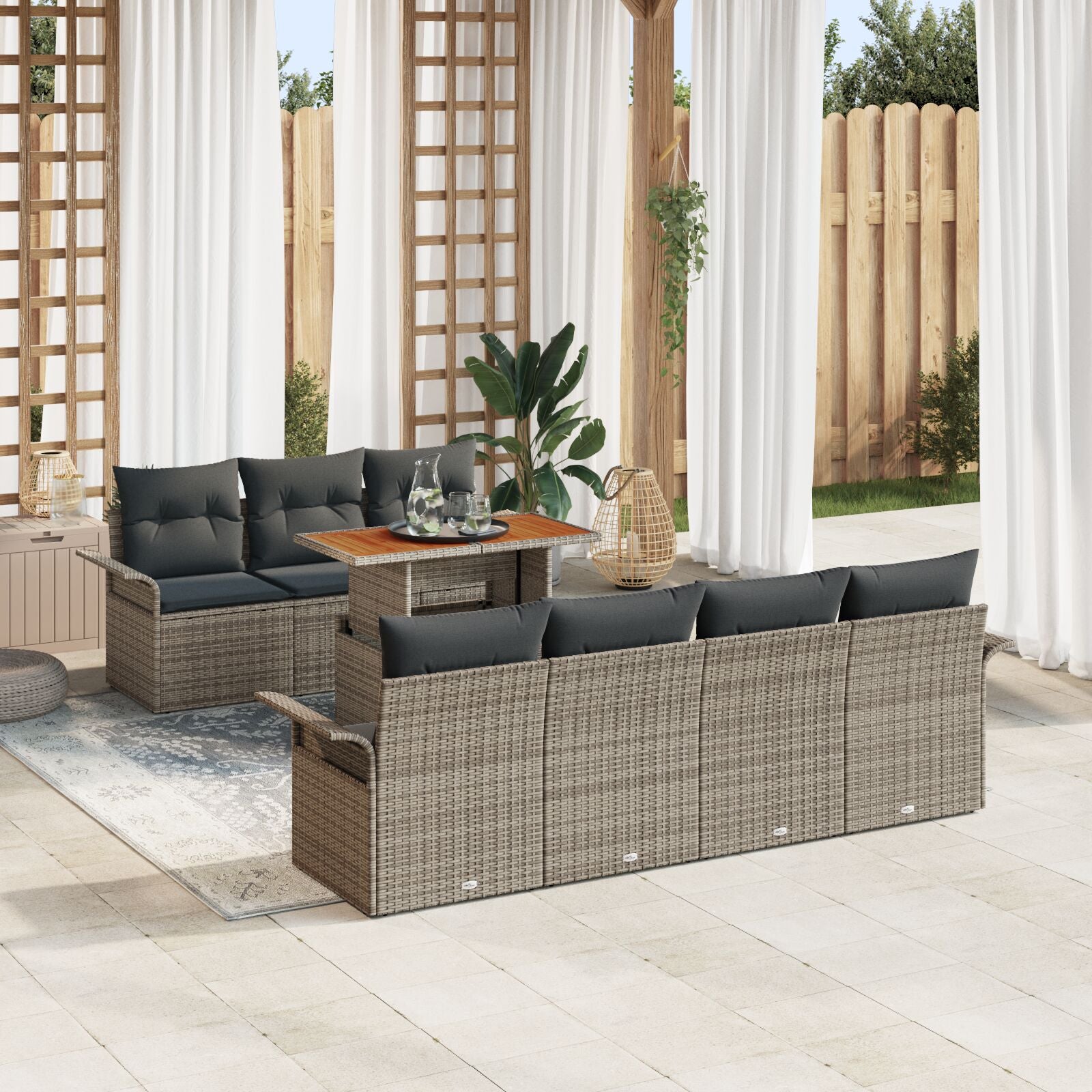 Tuin Sofa Set Set Van 8 Grijs Rattan Tuin Sofa Set Rechthoekig