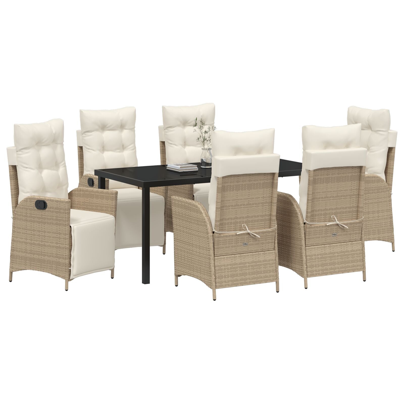 7-Delige Tuin Eetset Beige Poly Riet